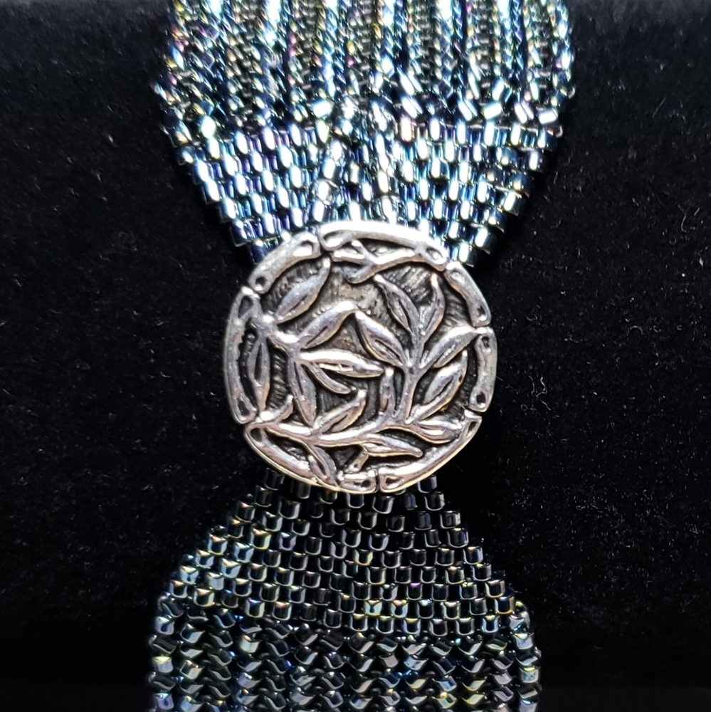 Handmade wide art deco style herringbone beaded bracelet